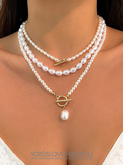 Ожерелье 3 нитки жемчуг