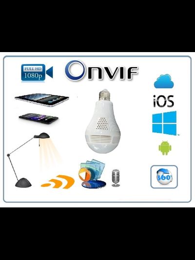 Wi-Fi видеоняня/Панорамная WiFi видеокамера в корпусе лампы накаливания  с DVR (iCSee),  Full HD