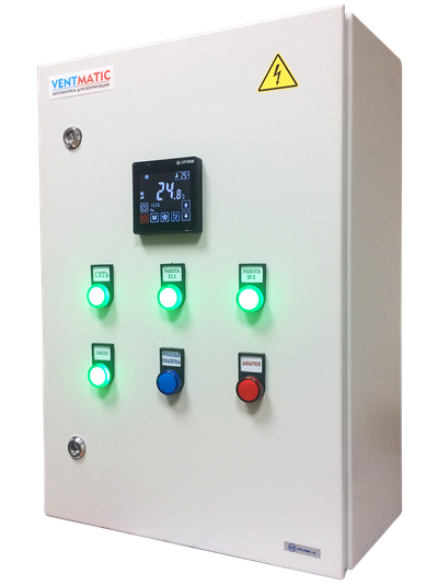 ШКАФ УПРАВЛЕНИЯ ПУ. ВОДЯНОЙ НАГРЕВ. VENTMATIC PUW380-1-VR-M-ATL. IP66. УПРАВЛЕНИЕ ВНЕШНИМ ПЧ. 380В 3 ФАЗЫ