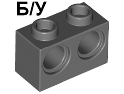 ! Б/У - Technic, Brick 1 x 2 with Holes, Dark Bluish Gray (32000 / 4210762) - Б/У