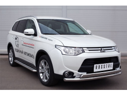 Пороги труба d42 с листом (вариант 1)(1500-1800мм) MITSUBISHI OUTLANDER 2014-2015