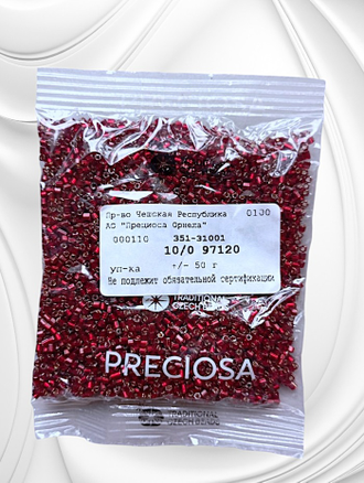 Бисер чешский preciosa рубка 10/0, гранат серебряное отверстие (97120), 50 грамм