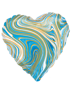 Фольгированный шар с гелием "Сердце мрамор голубое" 45 см