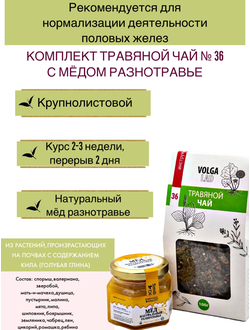 Травяной чай Волгаладь № 36 с медом разнотравье, лечебный комплект, 70/140 г