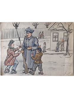 "Полицейский" бумага акварель, тушь Смирнова Н.В. 1944 год