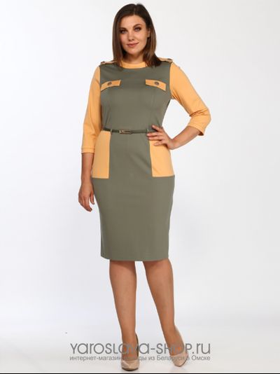 Модель: 1750-1. Платье цвета хаки и горчицы, комбинированное.