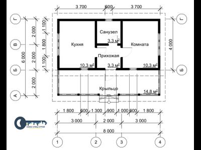 Д-05 ДАЧНЫЙ ДОМ ИЗ БРУСА: ГАБАРИТНЫЕ РАЗМЕРЫ: (6Х8М), ОБЩАЯ ПЛОЩАДЬ: 48М²