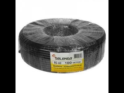 Кабель коаксиальный RG6, PE, черный в бухте 100м.1.0mm CCS+FOAM PE+AL-FOIL+48X0.12mm AL+6.6mm