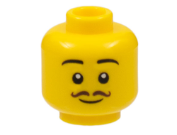 Minifigure, Head Black Eyebrows, Dark Brown Thin Curly Moustache, Grin Pattern - Hollow Stud, Yellow (3626cpb3075 6384058)