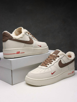 Nike Air Force 1 Low Beige/Brown с мехом