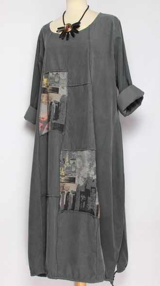 Платье Бохо вельветовое "Город трикотажная спинка" графит до р.56