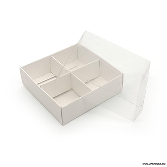Коробка для конфет 4 шт Белый (10 х 10 х 3 см) с пластиковой крышкой