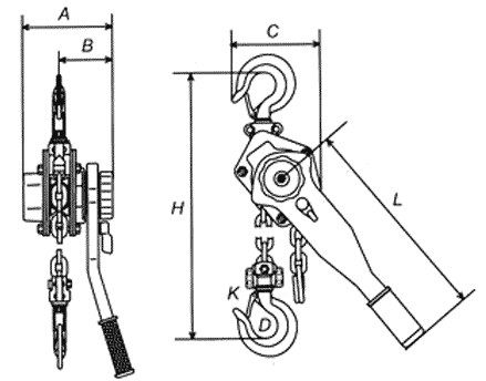 Таль цепная рычажная усиленная  HSH -2Z чертеж