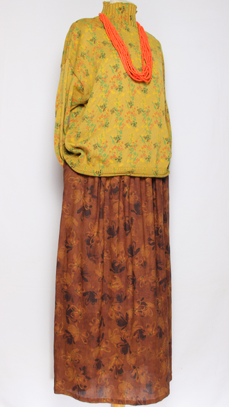 ЮБКА "ХЛОПОК НА ПОДКЛАДЕ" синяя, терракотовая до р.48