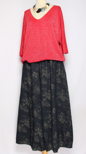 ЮБКА-БРЮКИ джинс-гобелен "ЗАЩИПЫ ЦВЕТОЧКИ" синяя р.46-54