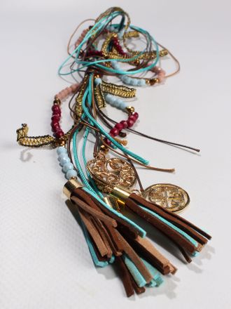 Украшение Бохо "Кисти бусин кулоны" голубое