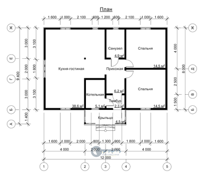 ДЖ-09 ГАБАРИТНЫЕ РАЗМЕРЫ: (8Х12М) 1 ЭТАЖ, ОБЩАЯ ПЛОЩАДЬ: 101,6М²