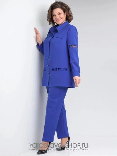 Женский брючный комплект-двойка, в синем оттенке