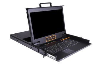 Выдвижная LCD KVM консоль с монитором Kinan 17&quot;, PS/2+USB, Клавиатура Ultra-Slim, Тачпад, TFT-дисплей, 16 портов VGA, каскад  до 512 устройств,разрешение WideScreen FullHD 16:9 до 1920x1080 60Hz,локальная (без доступа через интернет) (XW1716)