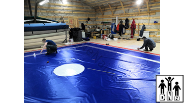 Нанесение разметки и логотипа на помост на ПВХ тент для помоста ушу саньда