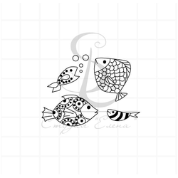 штамп с рыбками разрисованными для раскрашивания