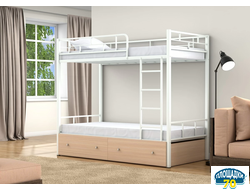 Двухъярусная кровать Валенсия Белый ящики дуб молочный Томск