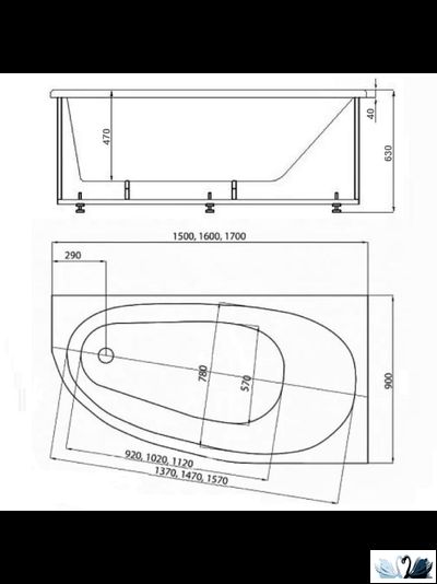 Ванна Azario Kapris 150x90 см AV.0001150, акриловая, правая асимметричной формы