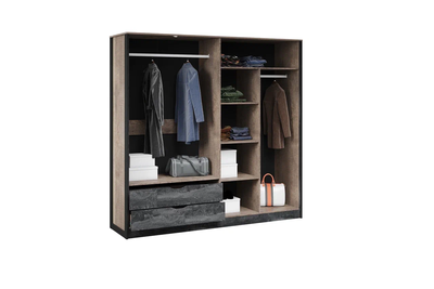 Шкаф Стокгольм четырехдверный, дуб гранж песочный, железный камень