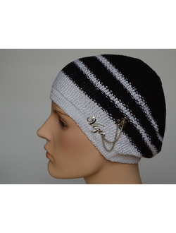 черный берет с белыми полосками Италия Vizio 5038