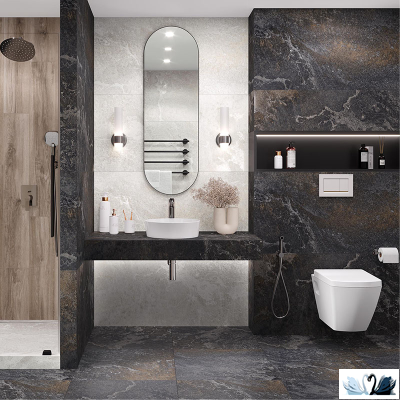Керамогранит Ocean Ceramic Blaze nero графитовый 60 x 60 см карвинг