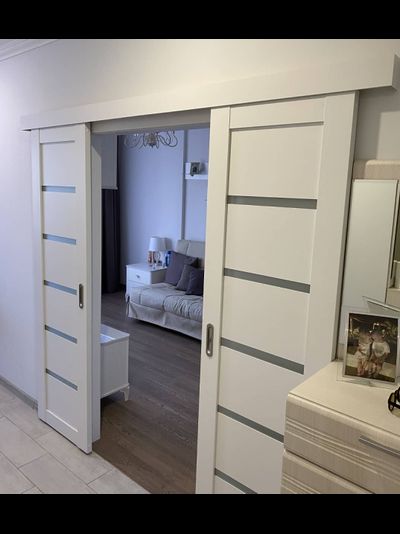 СДВИЖНЫЕ ДВЕРИ (КУПЕ)/ VFD/ВФД/ ATUMх7/АТУМх7/ SNOW (БЕЛЫЙ)/ СТЕКЛО СВЕТЛОЕ САТИНАТ