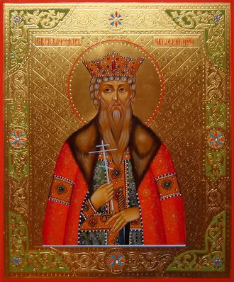 Вячеслав Чешский, святой благоверный князь, страстотерпец. Рукописная икона 17,5х21см.