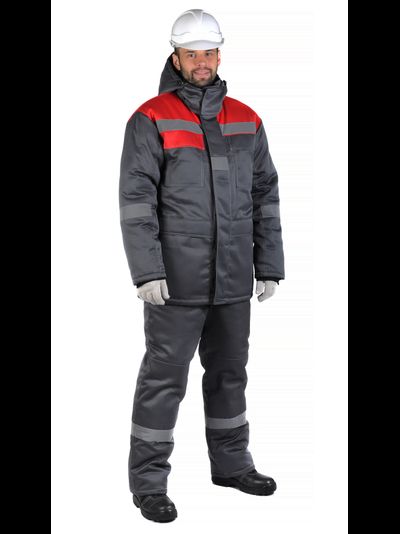 Костюм ЧИКАГО-ЗИМА с полукомбинезоном, серый/красный, СОП