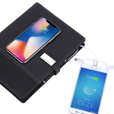 Многофункциональный Ежедневник с беспроводной зарядкой, Повер-банком и флеш-картой. Синий.