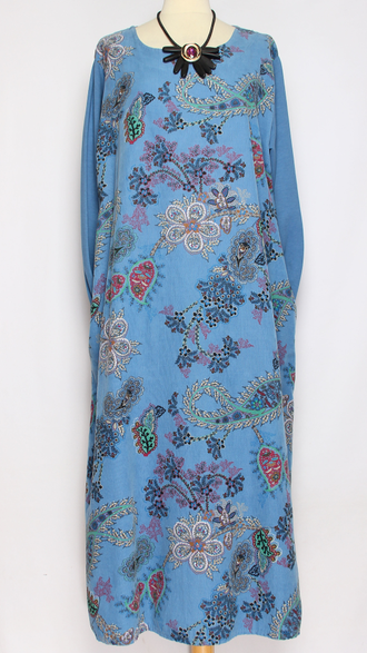 Платье Бохо вельветовое "ТУРЕЦКИЙ ОГУРЕЦ"  джинс до р.54