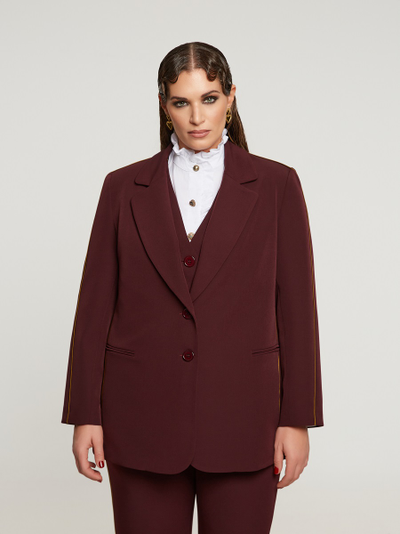 Жакет женский цвета бордо с кантом охра