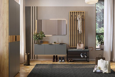 Композиция Прихожей БЕРИ Дуб Крафт золотой/Графит