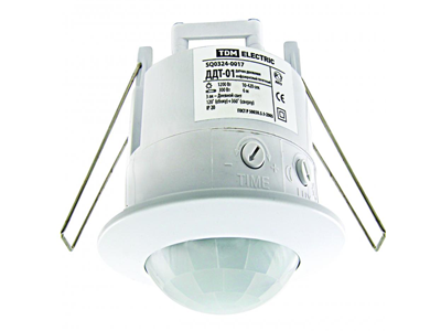 Датчик движения TDM ДДТ-01 1200W, 10-420с, 6м, 3+Лк, 120(сбоку)+360(сверху)гр IP20 SQ0324-0017