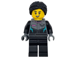 Race Car Driver - Female, Racing Suit with Hawk Head Logo, Black Legs, Black Braided Hair with Knot Bun, n/a (cty1742)