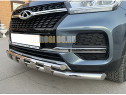 Защита переднего бампера двойная с перемычками d60/42 для Chery Tiggo 4 рестайлинг (2018-2024)