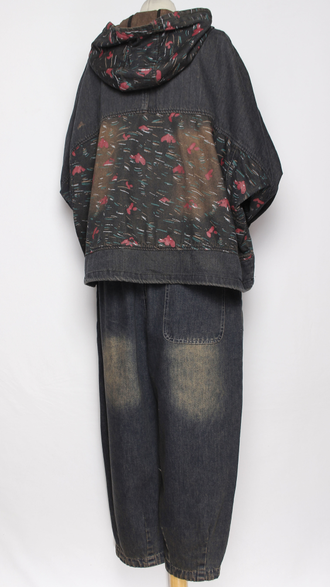 Джинсовка свободная "РОЗОВЫЕ МАЗКИ" серо-синяя р.48-58