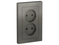 Розетка 2+2Р шторки, сталь, серия Atlas Design