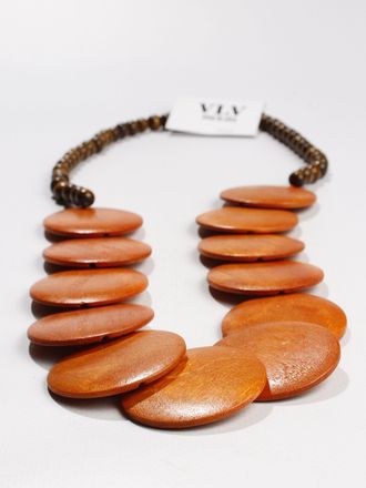 Колье из дерева "Плоские диски" коричневое