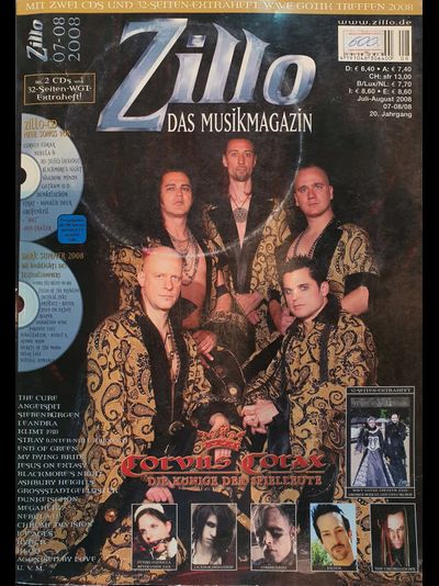 ZILLO Magazine August 2008 Corvus Corax, The Cure, Angelspit, Siebenburgen, Leandra, Klimt, Stray, End Of Green Inside