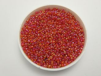 Бисер Китайский №8-165 красный прозрачный радужный, 50 грамм