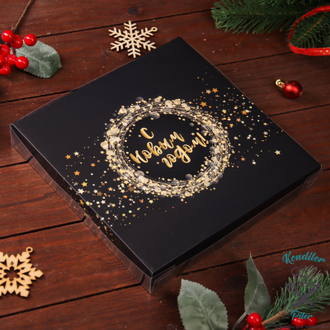 Коробка для печенья "С Новым годом!", 21х21х3, золотая