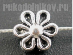 бусина металлическая "Цветок" 6x4 мм, цвет-античное серебро, 10 шт/уп