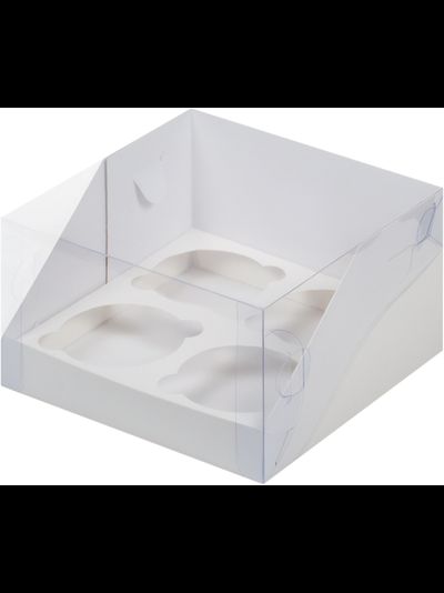 Коробка для 4 капкейков с пластиковой крышкой (белая), 160*160*100мм