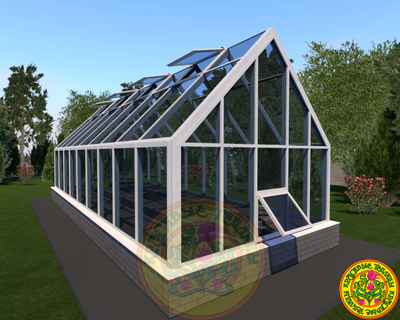 Зимняя теплица ДОНАЛЬД III в классическом английском стиле с двускатной крышей размером 10000 х 4000 мм