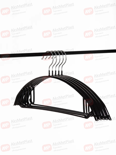 AM420B Вешалка металлическая прорезиненная с перекладиной и крючками цвет: черный